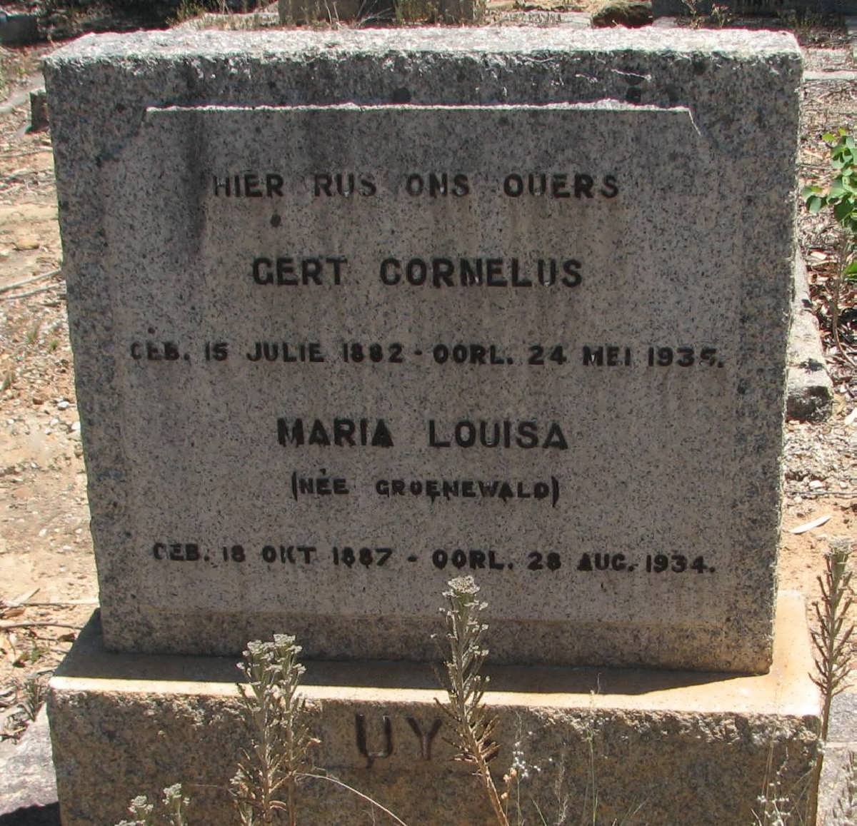 UYS Gert Cornelius 1882-1935 &amp; Maria Louisa GROENEWALD 1887-1934