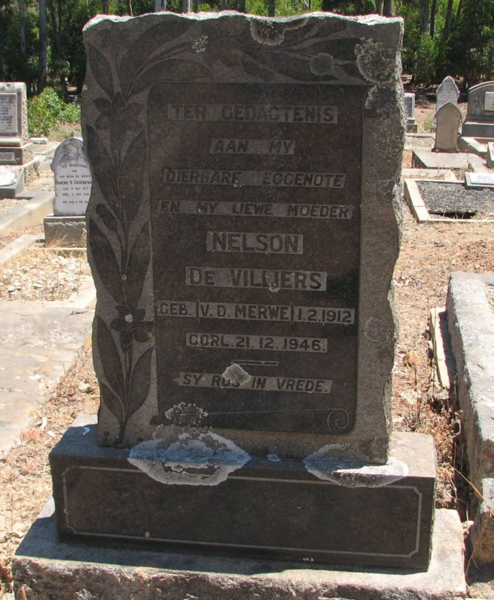 VILLIERS Nelson, de nee V.D. MERWE 1912-1946