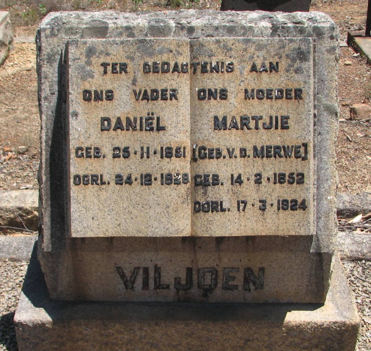 VILJOEN Daniël 1851-1928 &amp; Martjie V.D. MERWE 1852-1924