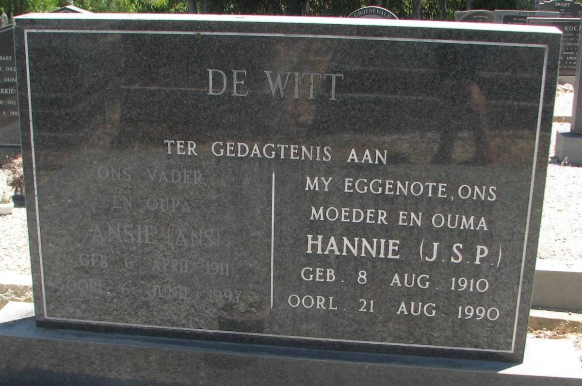 WITT Ansie, de 1911-1997 &amp; J.S.P. 1910-1990