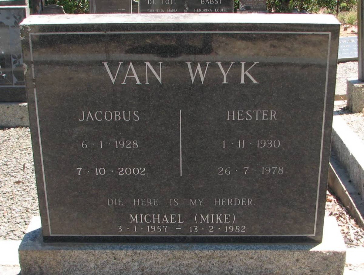 WYK Jacobus, van 1928-2002 &amp; Hester 1930-1978