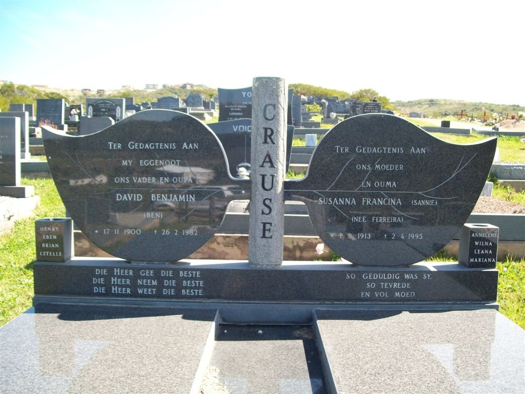 CRAUSE David Benjamin 1900-1982 &amp; Susanna Francina FERREIRA 1913-1995