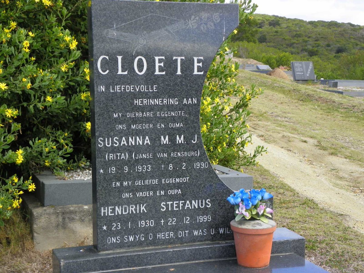 CLOETE Hendrik Stefanus 1930-1999 &amp; Susanna M.M.J. JANSE VAN RENSBURG 1933-1990