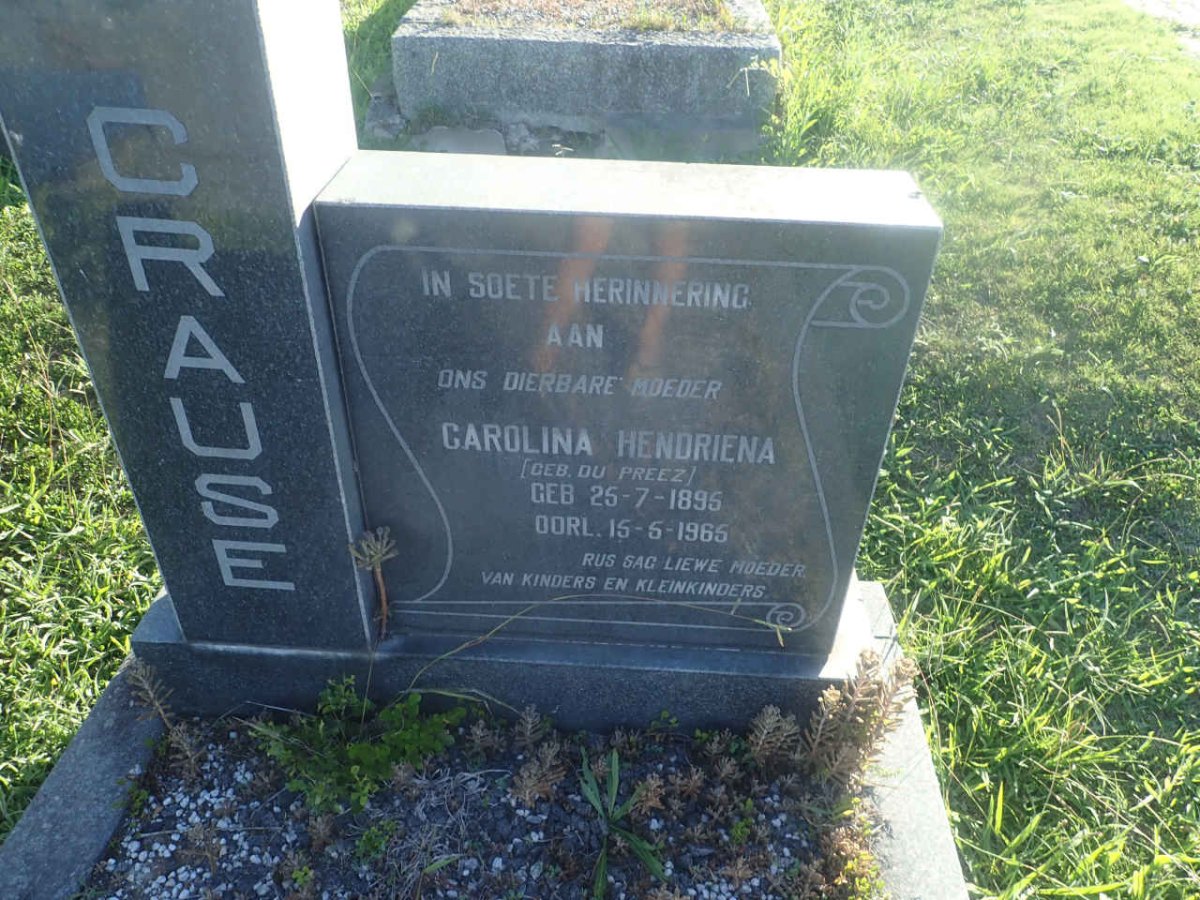 CRAUSE Carolina Hendriena nee DU PREEZ 1895-1965