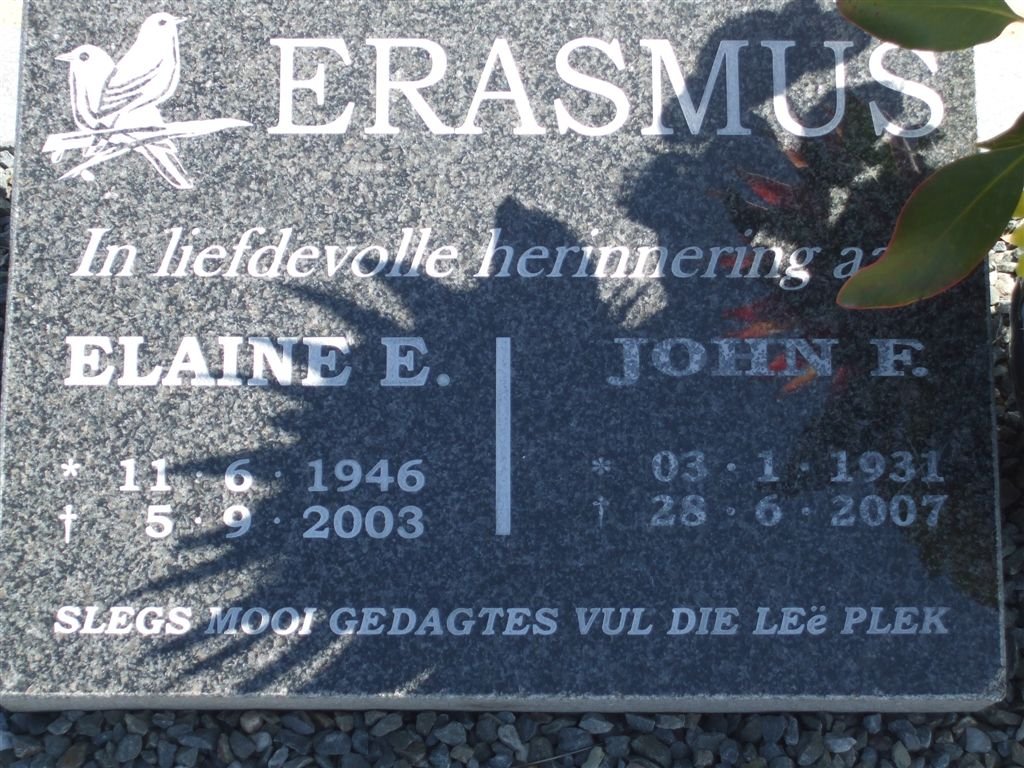 ERASMUS John F. 1931-2007 &amp; Elaine E. 1946-2003