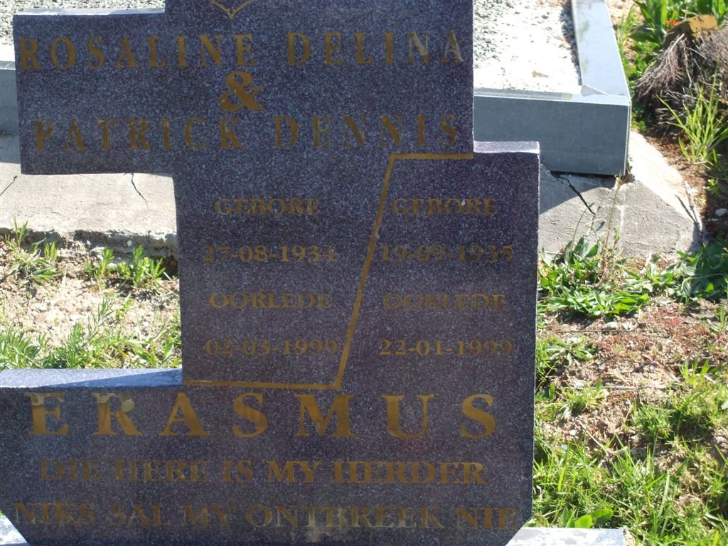 ERASMUS Patrick Dennis 1934-1999 &amp; Rosaline Delina 1935-1999