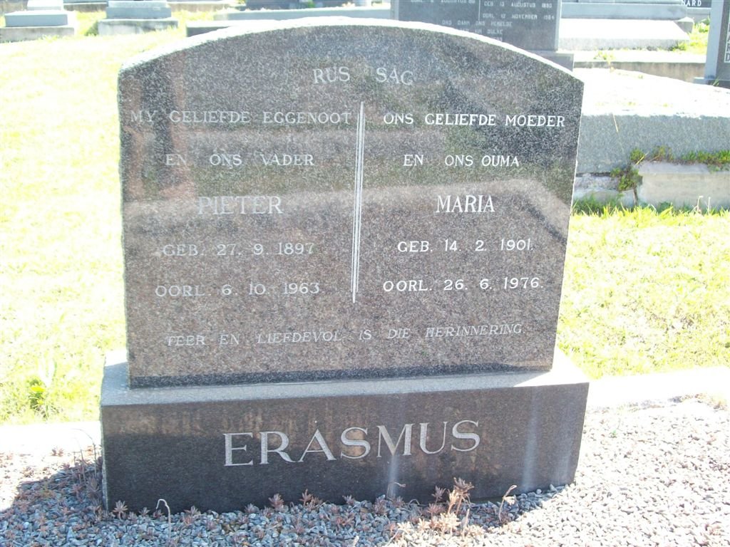 ERASMUS Pieter 1897-1963 &amp; Maria 1901-1976