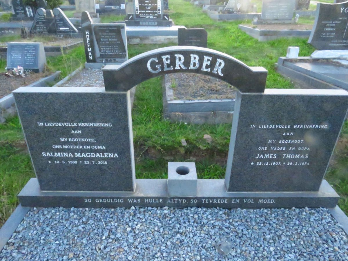 GERBER James Thomas 1907-1974 & Salmina Magdalena 1909-2015