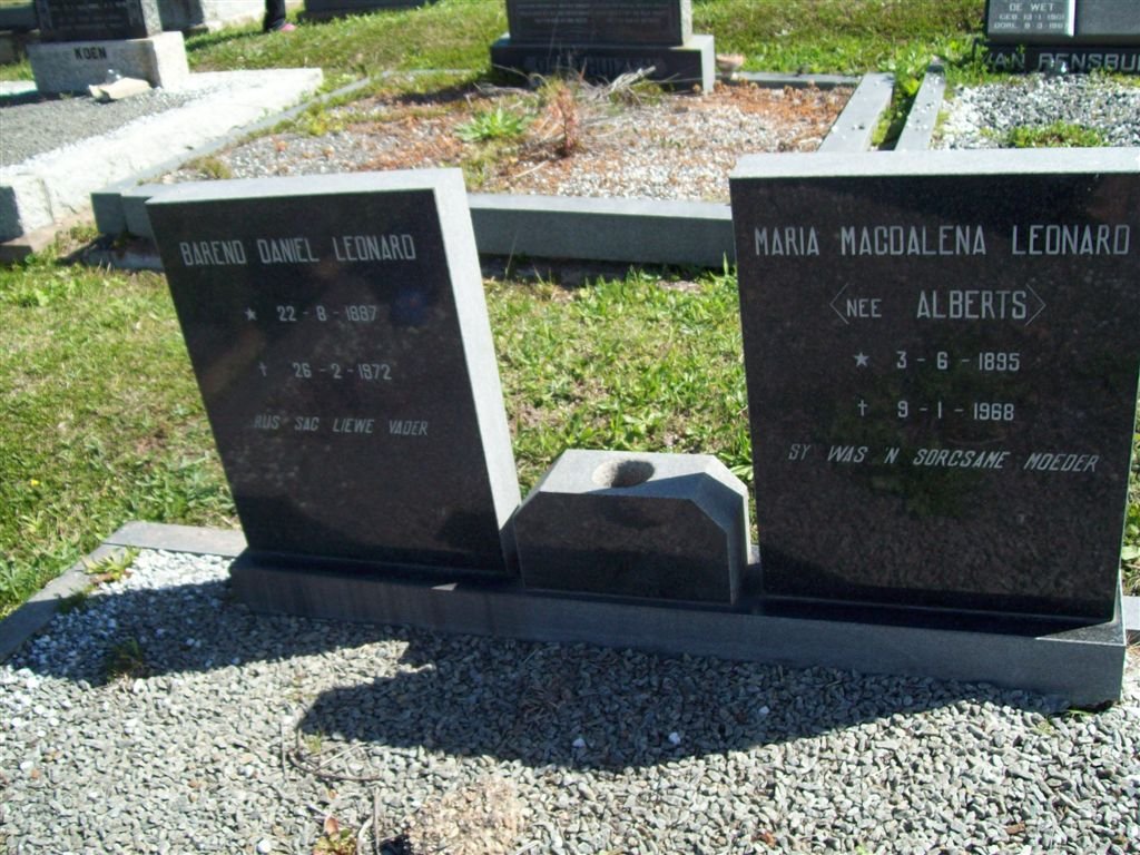 LEONARD Barend Daniel 1887-1972 &amp; Maria Magdalena ALBERTS 1895-1968