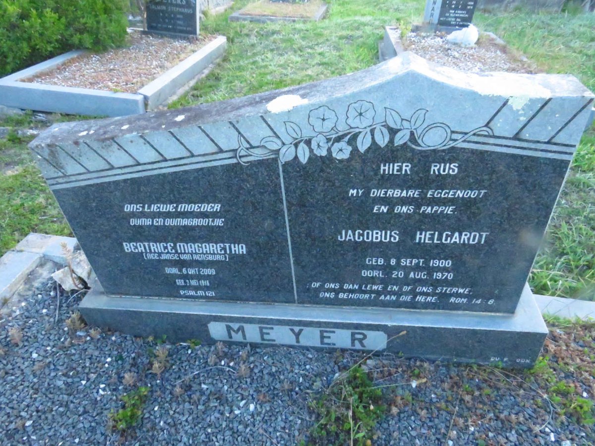 MEYER Jacobus Helgardt 1900-1970 &amp; Beatrice Magaretha JANSE VAN RENSBURG 1916-2009