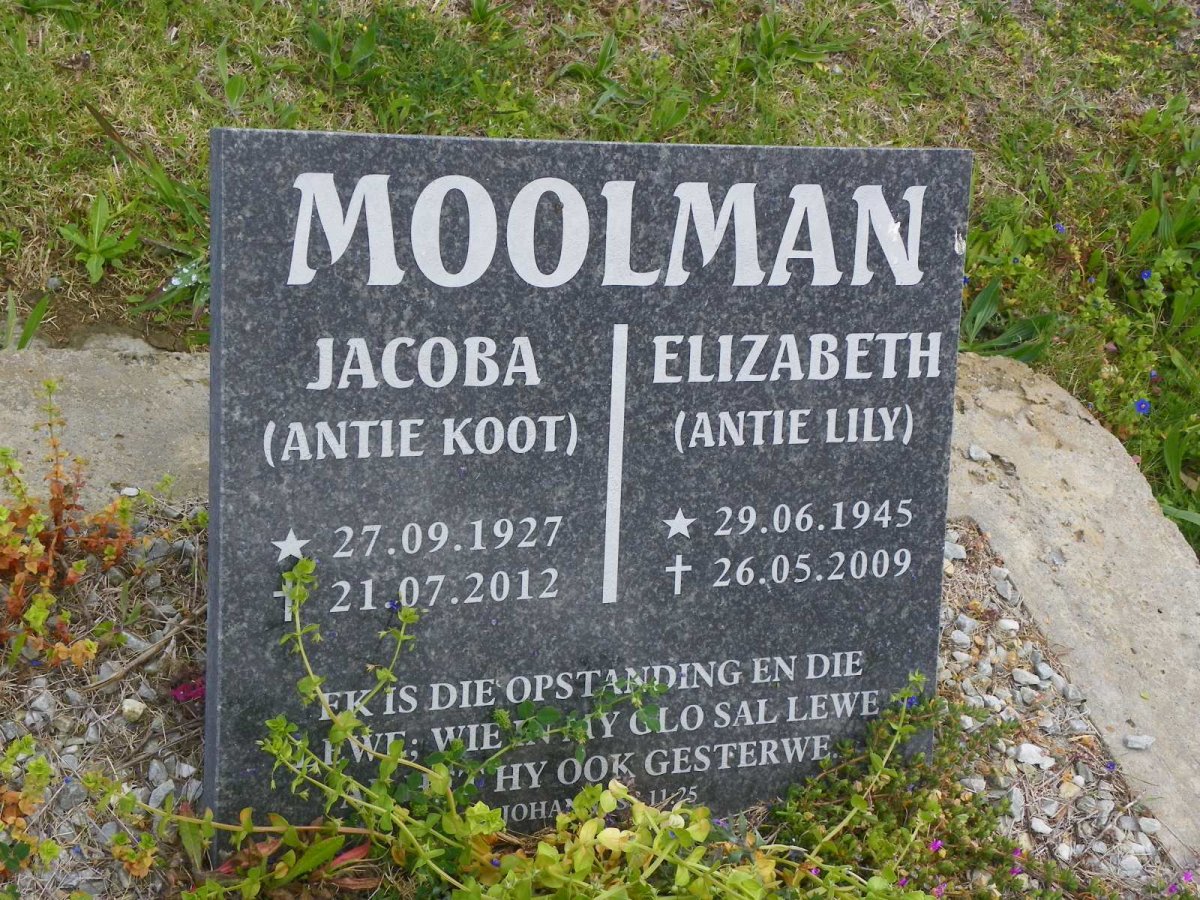 MOOLMAN Jacoba 1927-2012 :: MOOLMAN Elizabeth 1945-2009