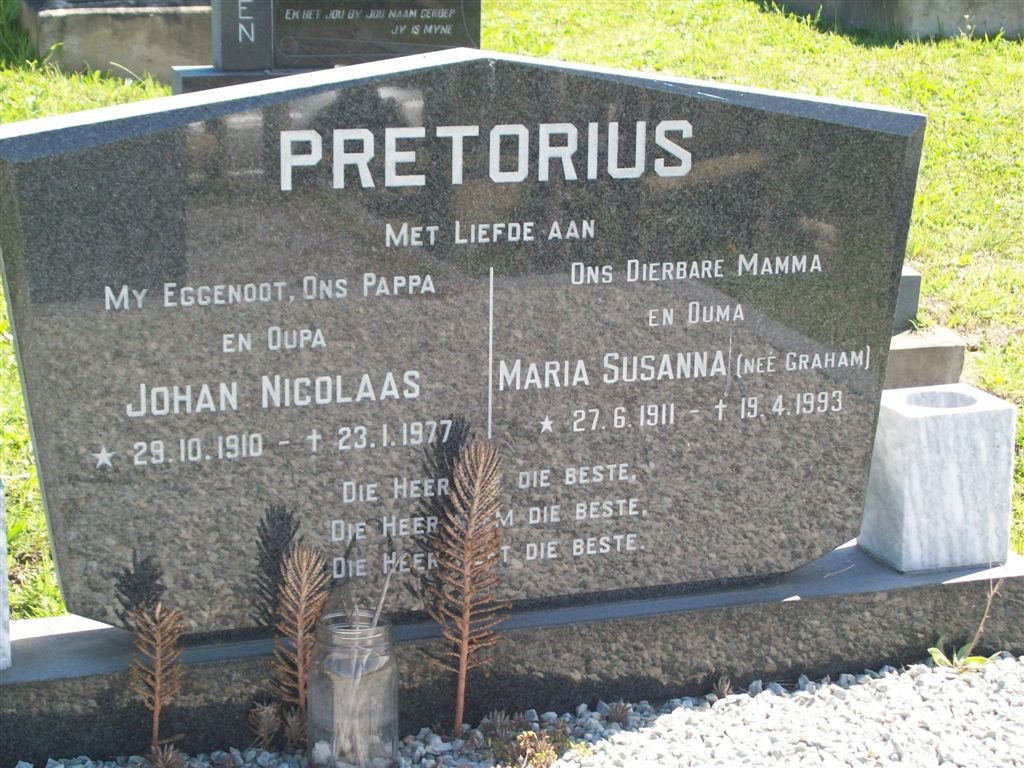 PRETORIUS Johan Nicolaas 1910-1977 &amp; Maria Susanna GRAHAM 1911-1993