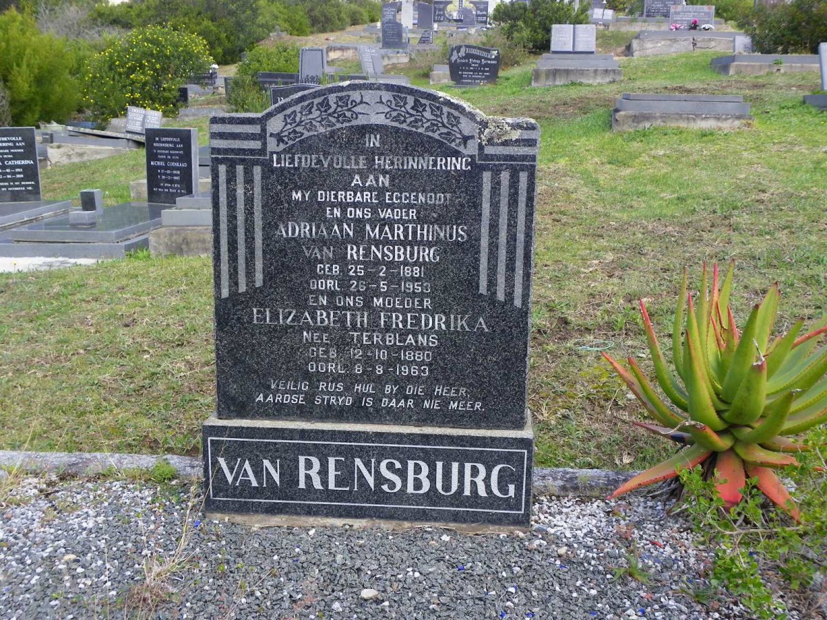 RENSBURG Andries Marthinus, van 1881-1953 &amp; Elizabeth Fredrika TERBLANS 1880-1963