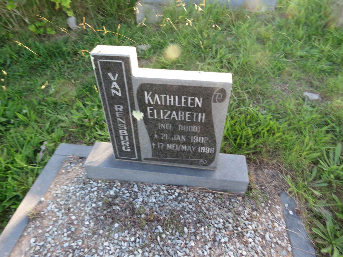 RENSBURG Kathleen Elizabeth, van nee DODD 1902-1996