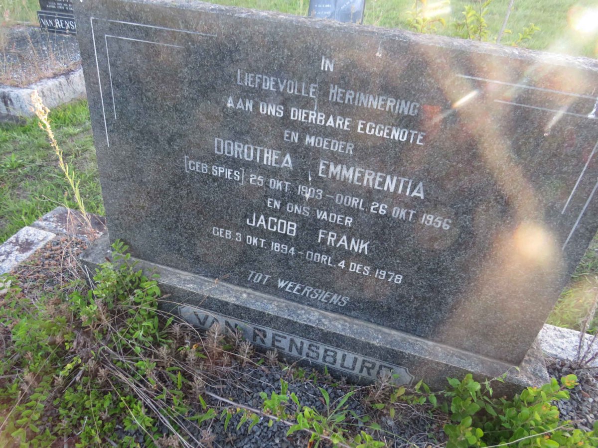 RENSBURG Jacob Frank, van 1894-1978 &amp; Dorothea Emmerentia SPIES 1903-1956