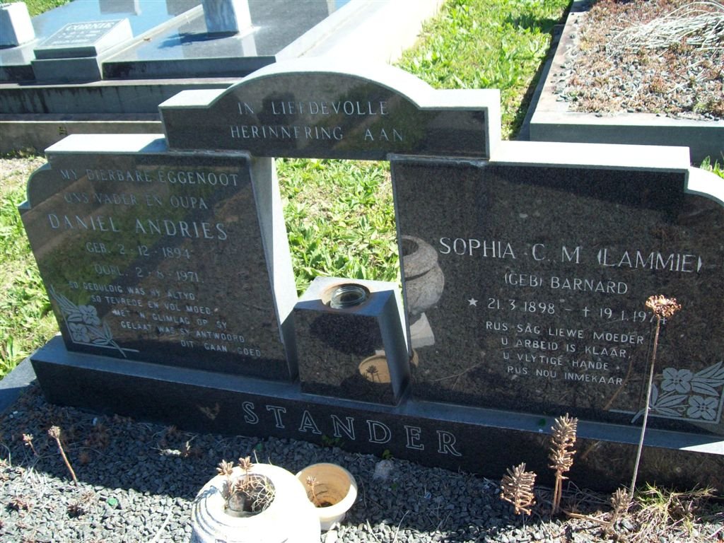 STANDER Daniel Andries 1894-1971 &amp; Sophia C.M. BARNARD 1898-1974