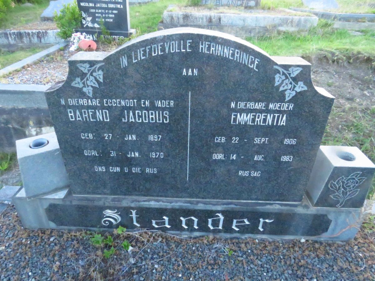 STANDER Barend Jacobus 1897-1970 & Emmerentia 1906-1983