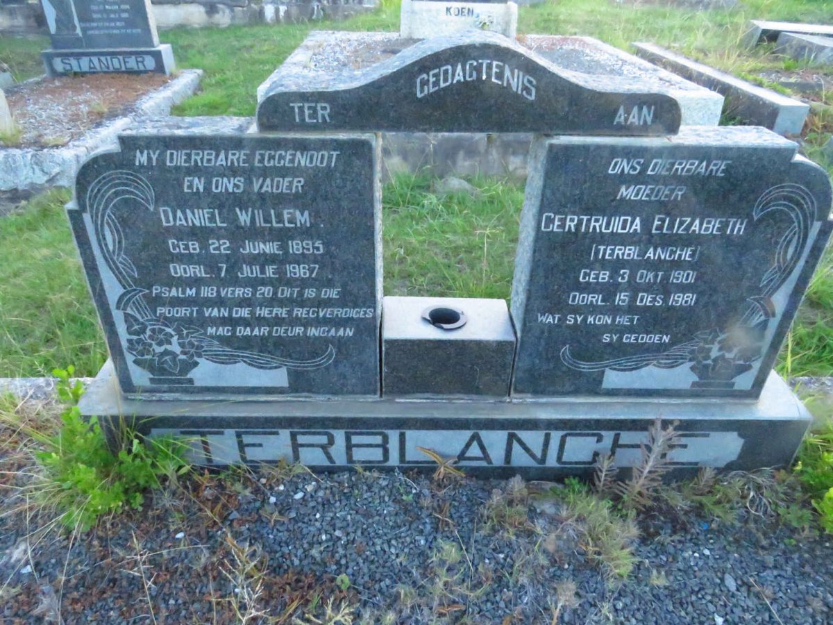 TERBLANCHE Daniel Willem 1895-1967 &amp; Gertruida Elizabeth TERBLANCHE 1901-1981