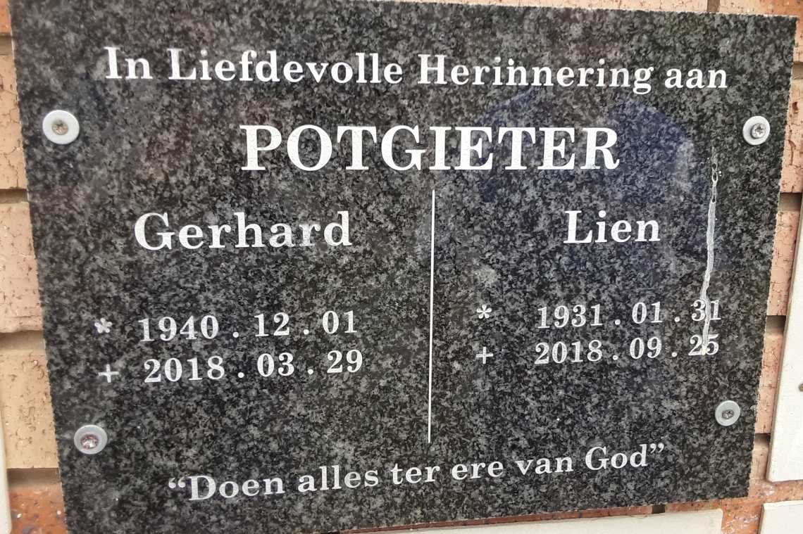 POTGIETER Gerhard 1940-2018 &amp; Lien 1931-2018