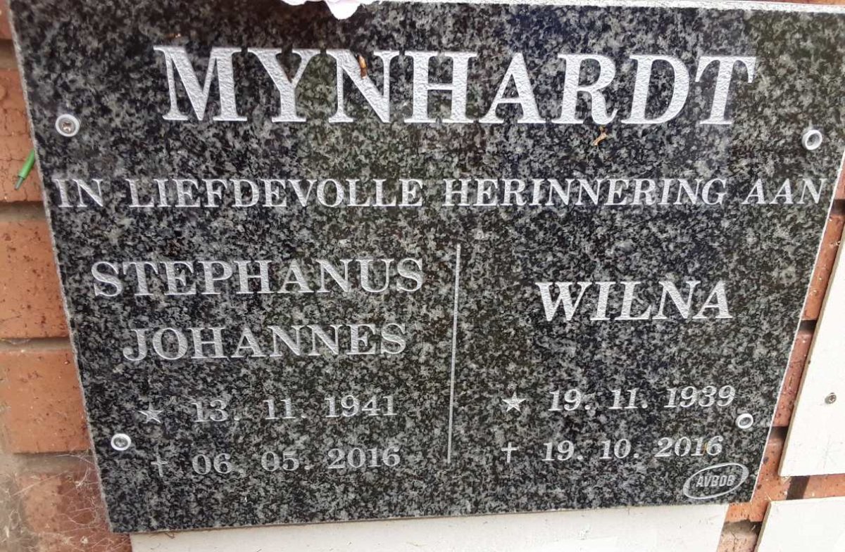 MYNHARDT Stephanus Johannes 1941-2016 &amp; Wilna 1939-2016