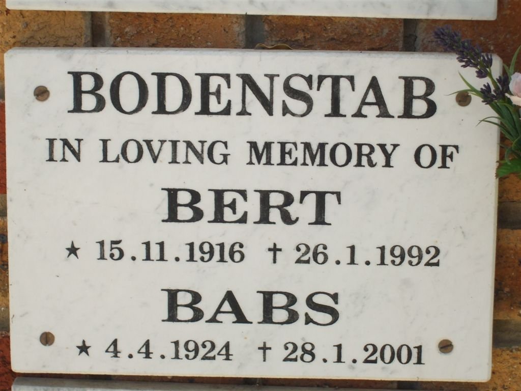 BODENSTAB Bert 1916-1992 &amp; Babs 1924-2001