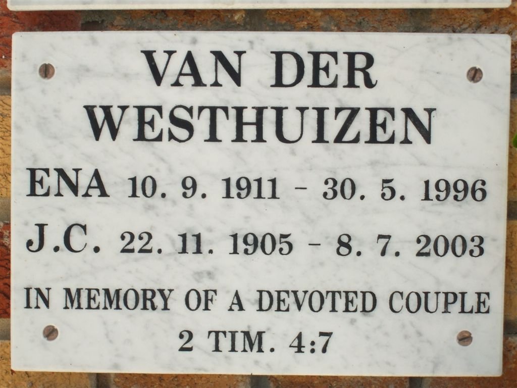 WESTHUIZEN J.C., van der 1905-2003 &amp; Ena 1911-1996