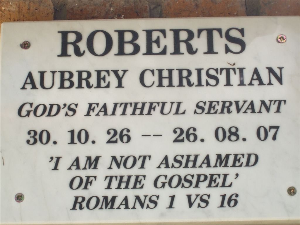 ROBERTS Aubrey Christian 1926-2007