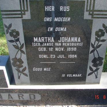 BARNARD Martha Johanna nee JANSE VAN RENSBURG 1898-1984
