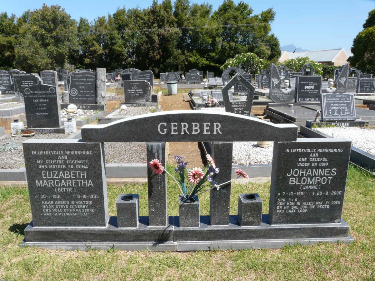 GERBER Johannes Blompot 1921-2005 &amp; Elizabeth Margaretha 1931-1995