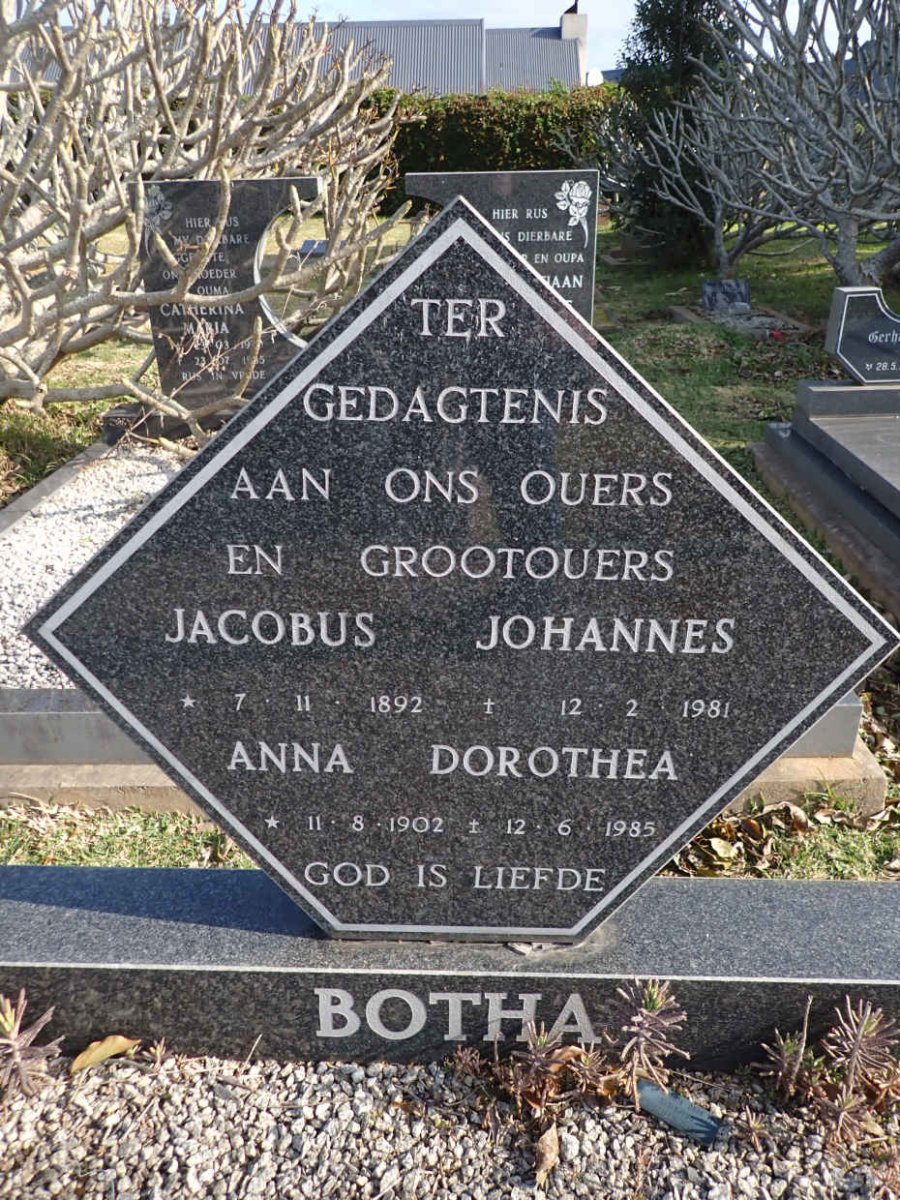 BOTHA Jacobus Johannes 1892-1981 & Anna Dorothea 1902-1985