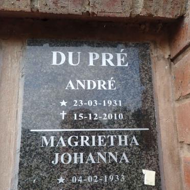 PRE Andre, du 1931-2010 & Magrietha Johanna 1933-2016