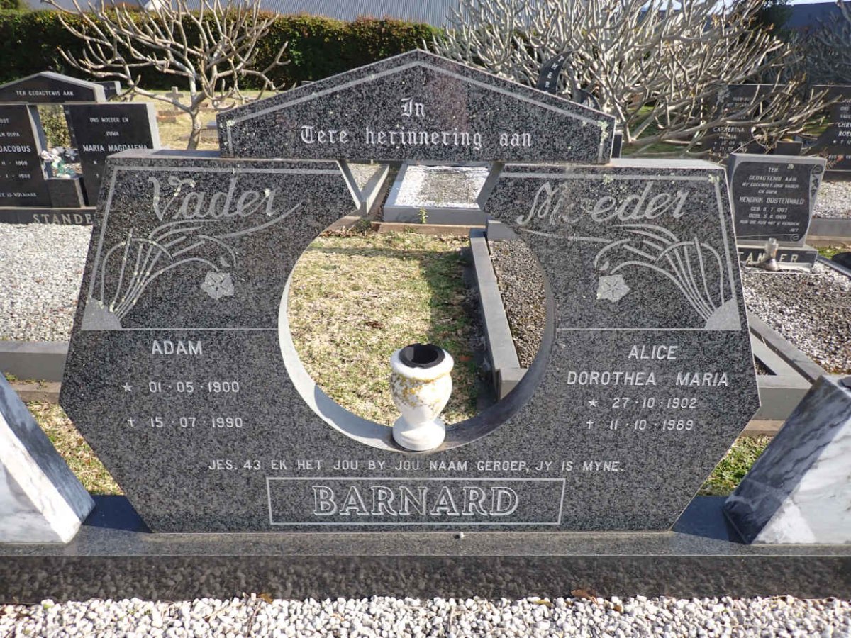 BARNARD Adam 1900-1990 & Alice Dorothea Maria 1902-1989