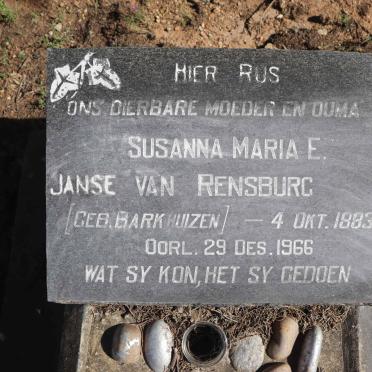 RENSBURG Susanna Maria E., Janse van nee BARKHUIZEN 1883-1966