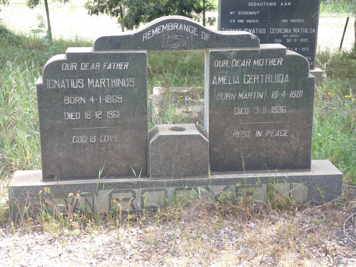 ROOYEN Ignatius Marthinus, van 1869-1961 &amp; Amelia Gertruida MARTIN 1881-1936 