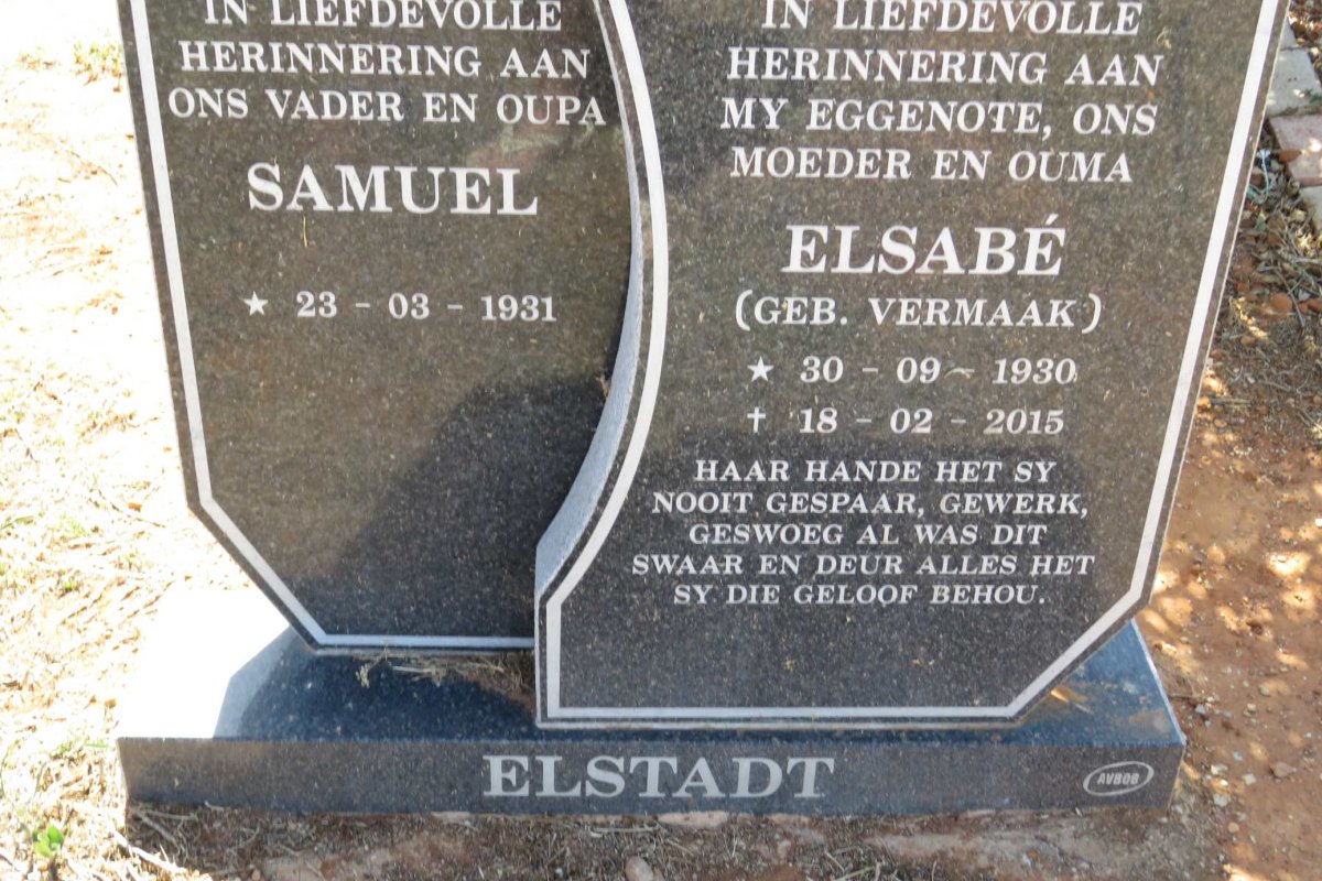 ELSTADT Samuel 1931- &amp; Elsabé VERMAAK 1930-2015