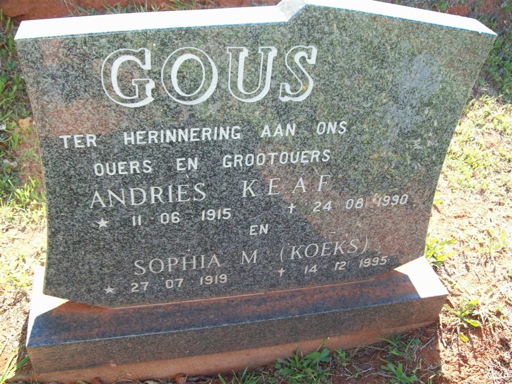 GOUS K.E.A.F. 1915-1990 &amp; Sophia M. 1919-1995