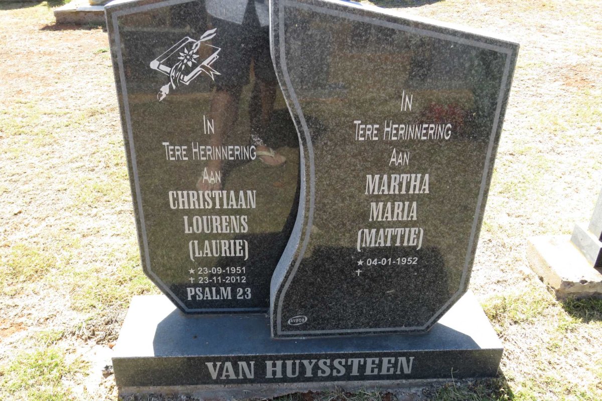 HUYSSTEEN Christiaan Lourens, van 1951-2012 &amp; Martha Maria 1952-