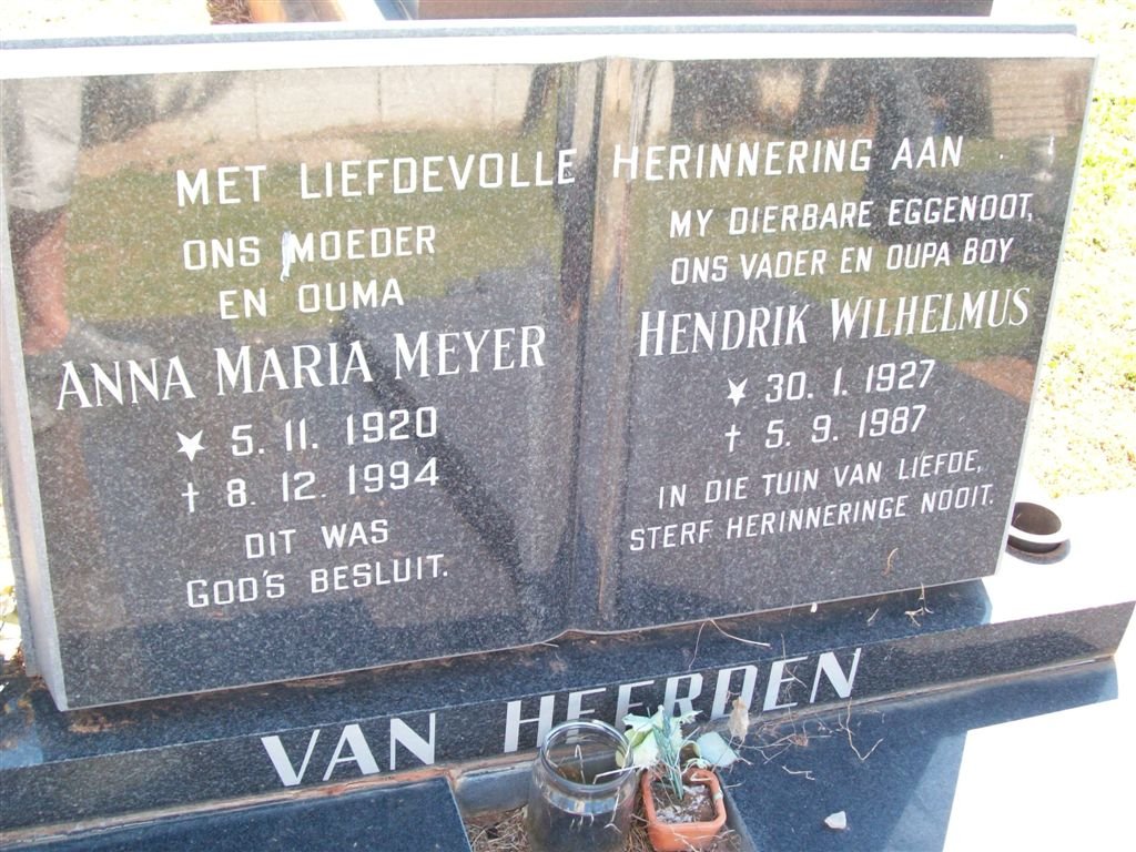 HEERDEN Hendrik Wilhelmus, van 1927-1987 &amp; Anna Maria MEYER 1920-1994
