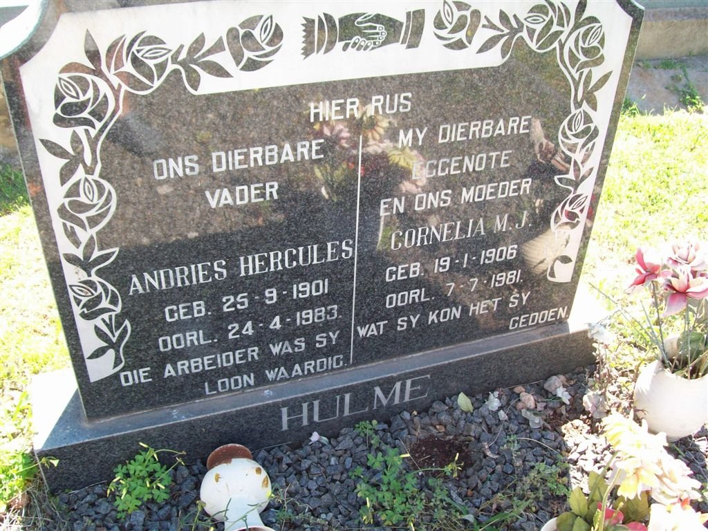 HULME Andries Hercules 1901-1983 &amp; Cornelia M.J. 1906-1981