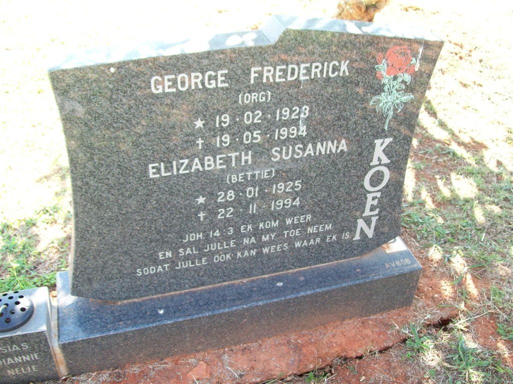 KOEN George Frederick 1923-1994 &amp; Elizabeth Susanna 1925-1994