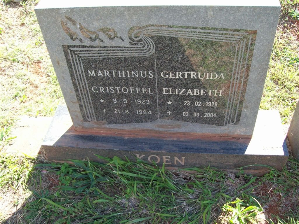 KOEN Marthinus Cristoffel 1923-1994 &amp; Gertruida Elizabeth 1929-2004