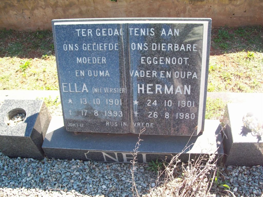 NEL Herman 1901-1980 &amp; Ella VERSTER 1901-1993