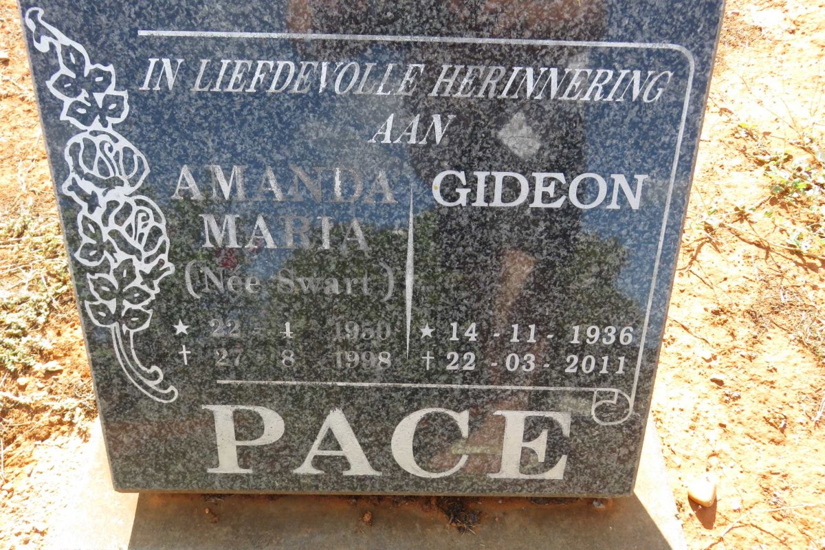 PACE Gideon 1936-2011 &amp; Amanda Maria SWART 1950-1998