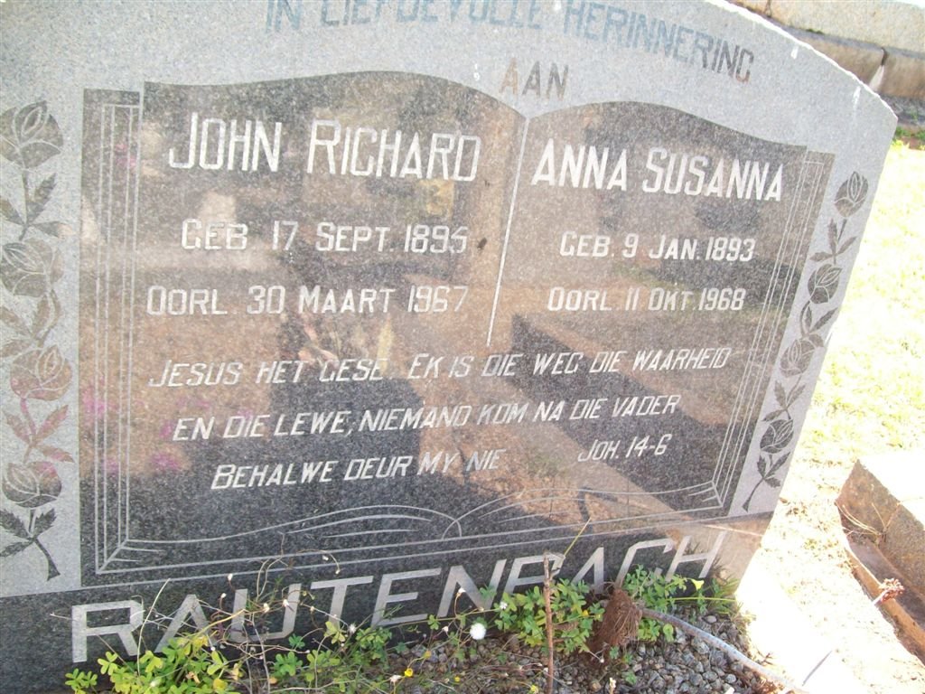 RAUTENBACH John Richard 1895-1967 &amp; Anna Susanna 1893-1968