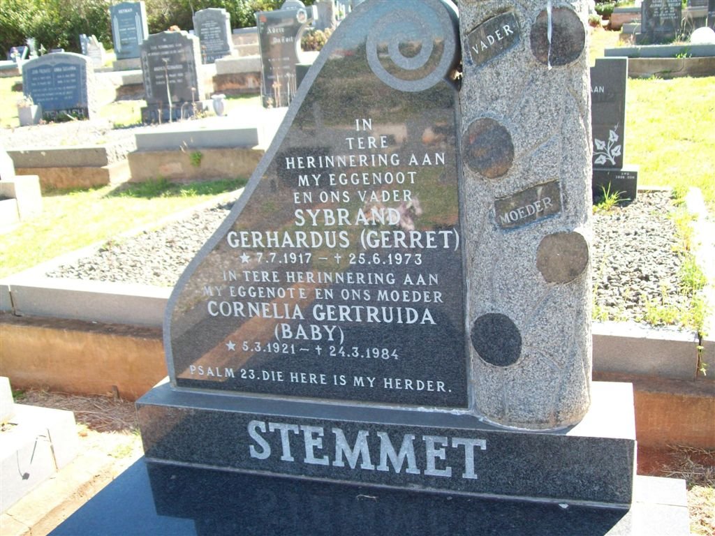 STEMMET Sybrand Gerhardus 1917-1973 &amp; Cornelia Gertruida 1921-1984