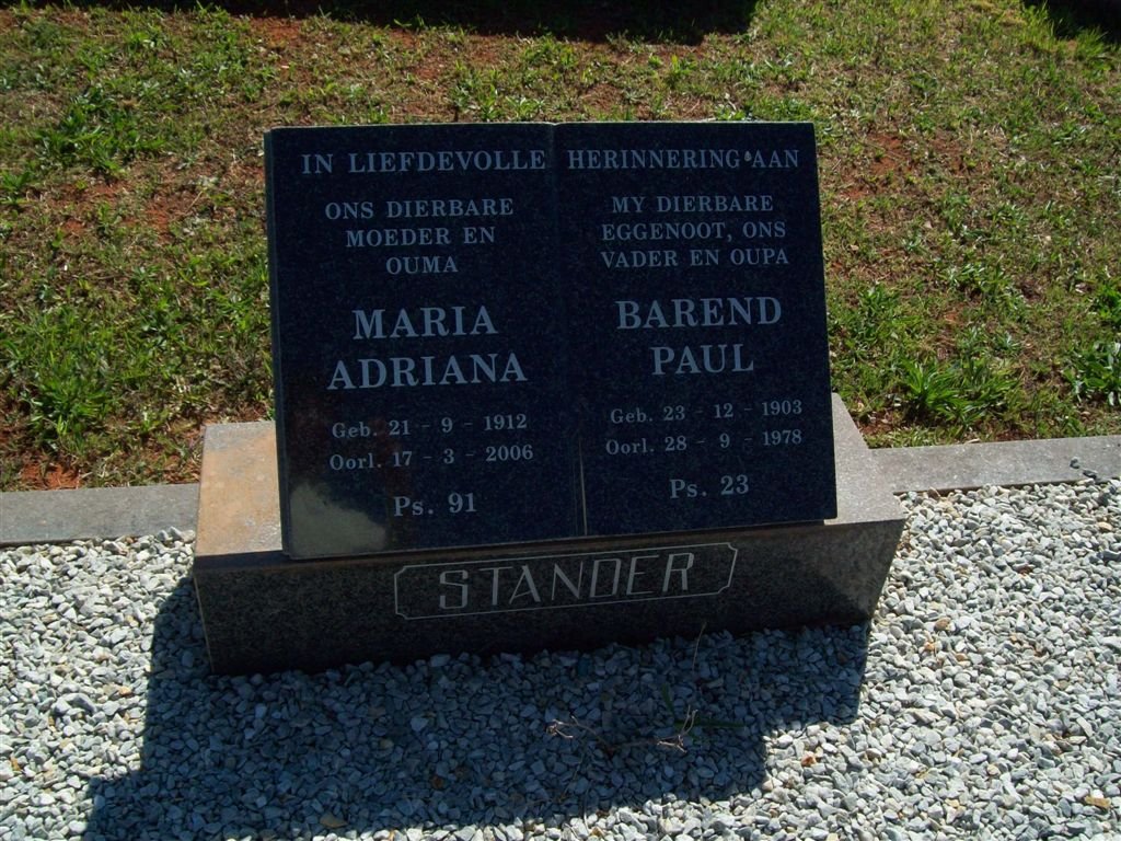 STANDER Barend Paul 1903-1978 &amp; Maria Adriana 1912-2006