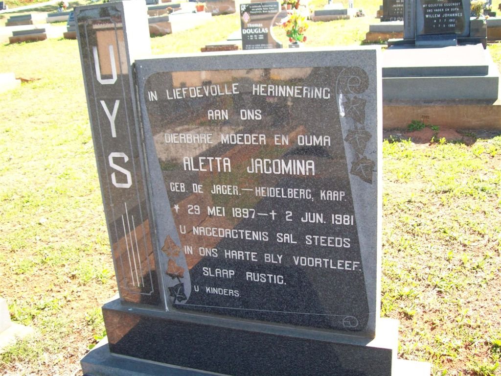 UYS Aletta Jacomina nee DE JAGER 1897-1981