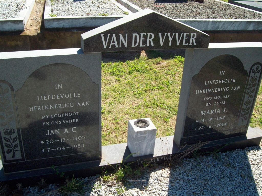 VYVER Jan A.C., van der 1905-1984 &amp; Maria J. 1913-2004