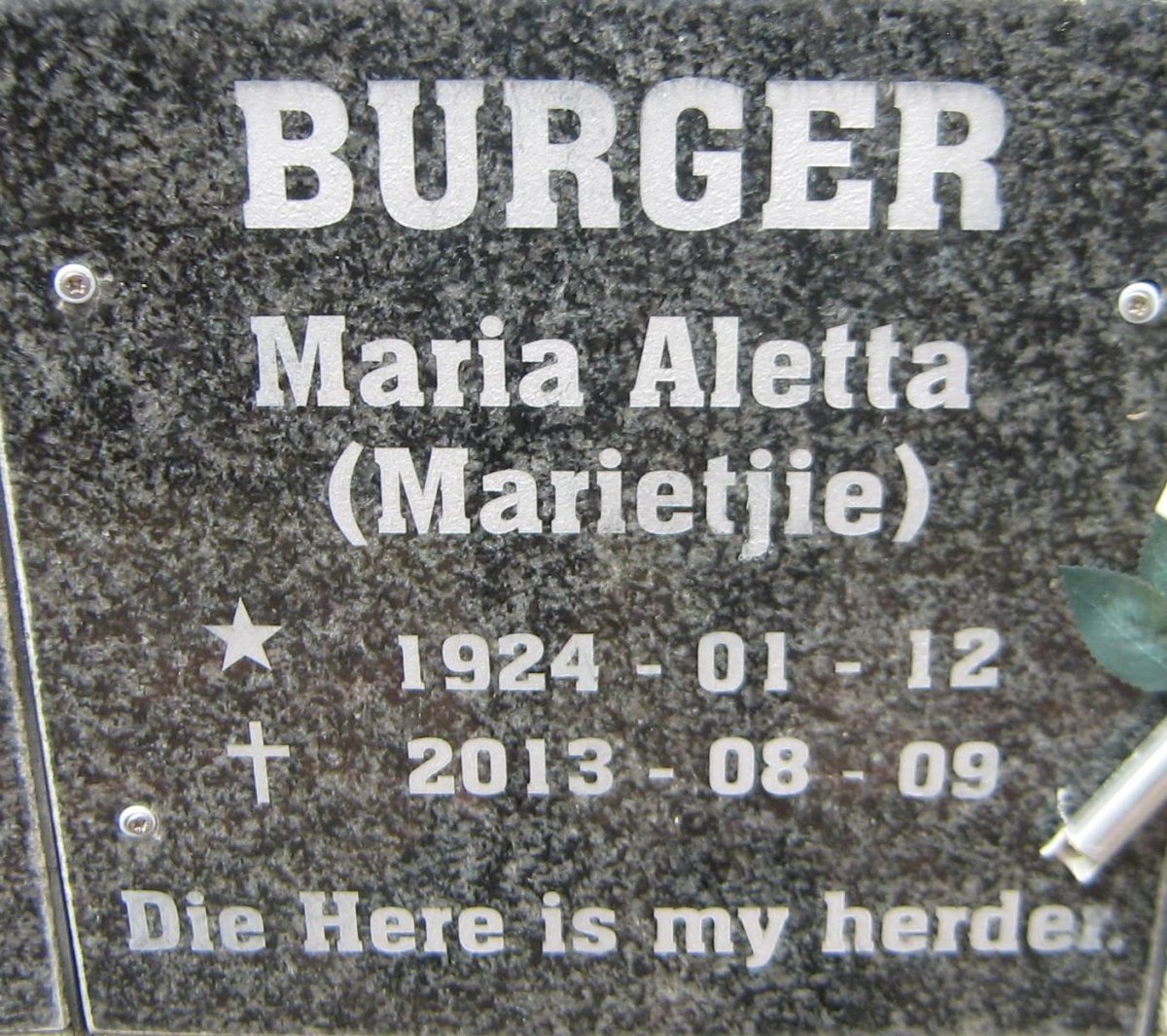 BURGER Maria Aletta 1924-2013