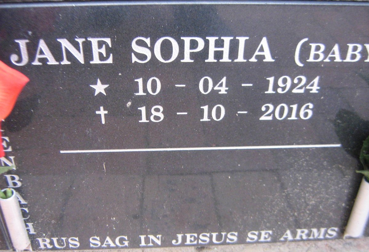 RAUTENBACH Jane Sophia 1924-2016